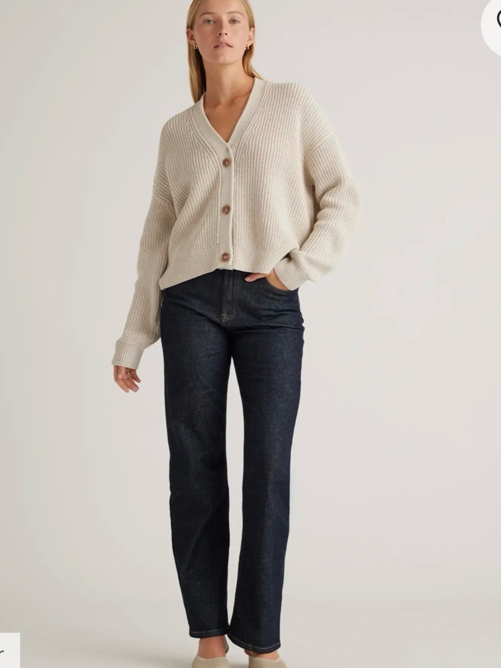 Quince Button-Front Ribbed V-Neck Cardigan - Picture 2 of 6
